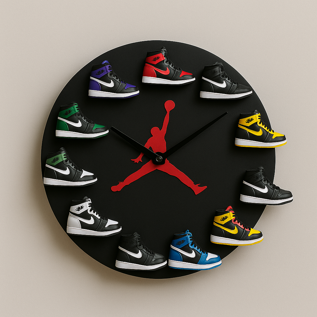 KicksClock Édition Noire - Horloge murale avec mini Air Jordan 1