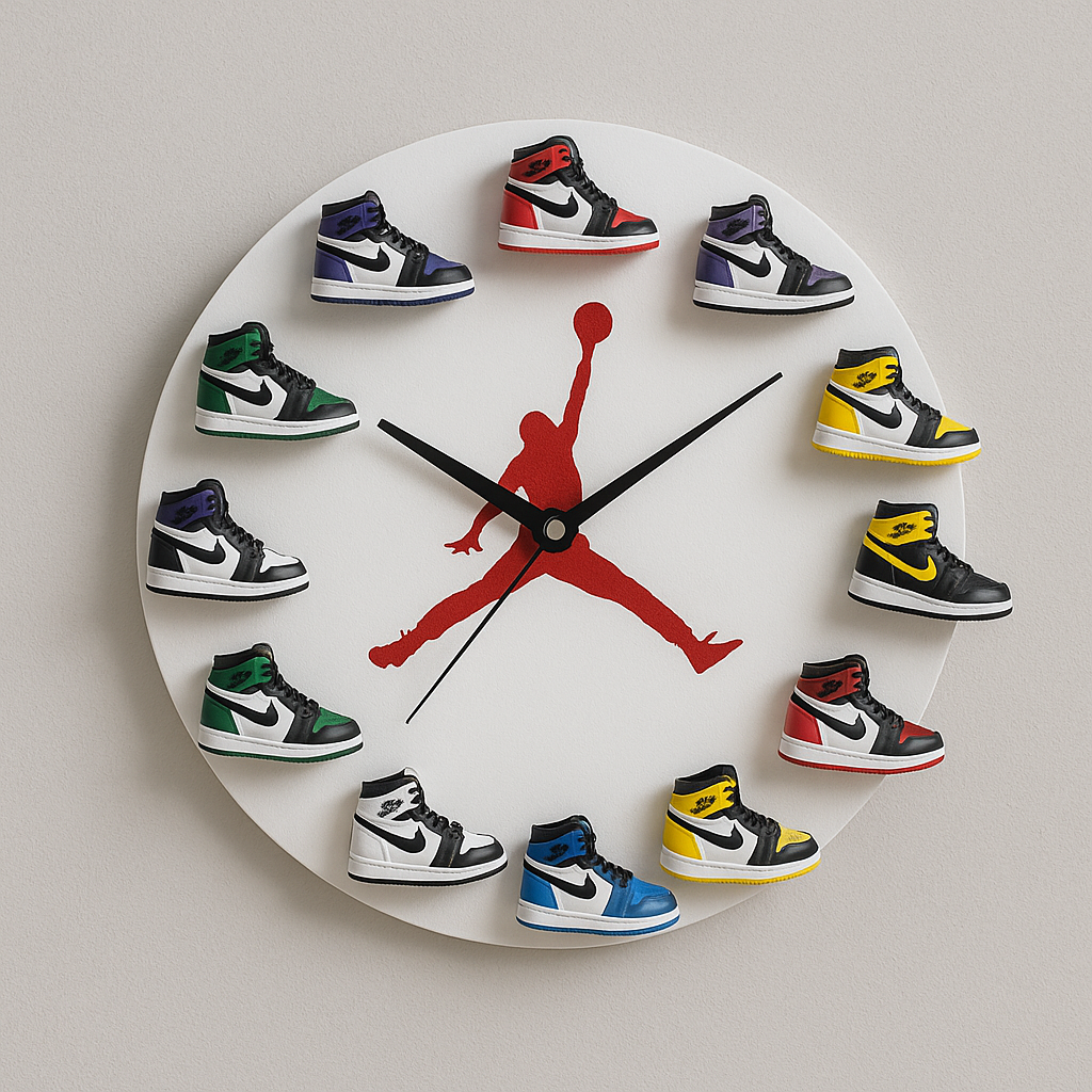 KicksClock Édition Blanche - Horloge murale avec mini Air Jordan 1